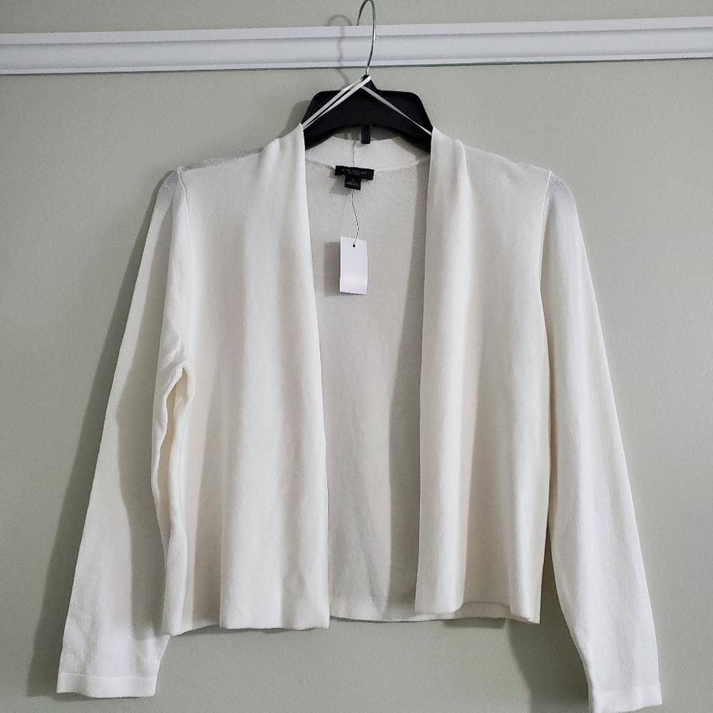 Ann Taylor Small White 3/4 sleeve open front cardigan